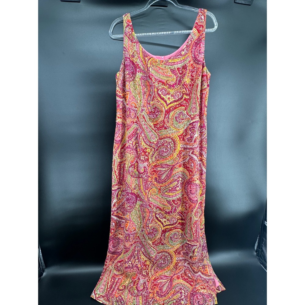JH Collectibles Paisley Midi Dress Size 14 Pink Multicolor Sleeveless Lined Boho